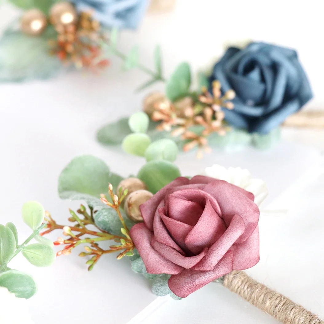 Boutonniere Wedding Men Corsage Silk Artificial Flower Wrist Flower Bracelet Corsage Brooch For The Wedding Party Prom Accessory
