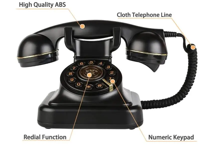 Retro Landline Telephone Classic Rotary Design Old Fashioned Corded Desk Phone for Home and Office