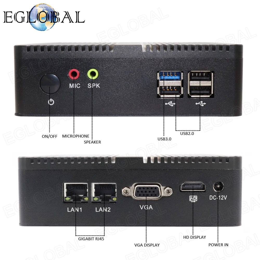 Eglobal cheap Intel portable industrial office home celeron fanless pc used mini pc onboard J1900 4gb free shipping