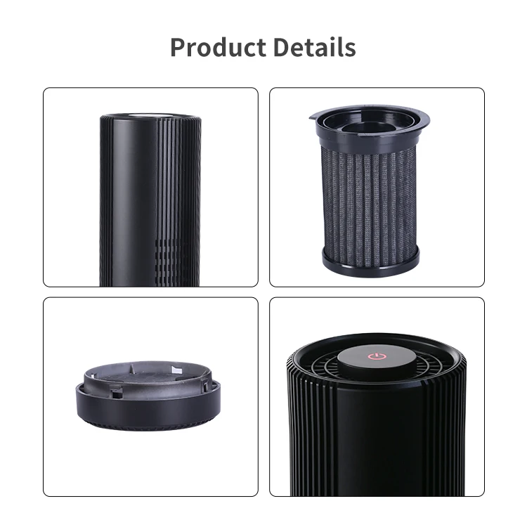 New Design Aluminum Alloy Grey High Efficient Filtration Hepa Filter Air Purifier for Car Home Baby Room