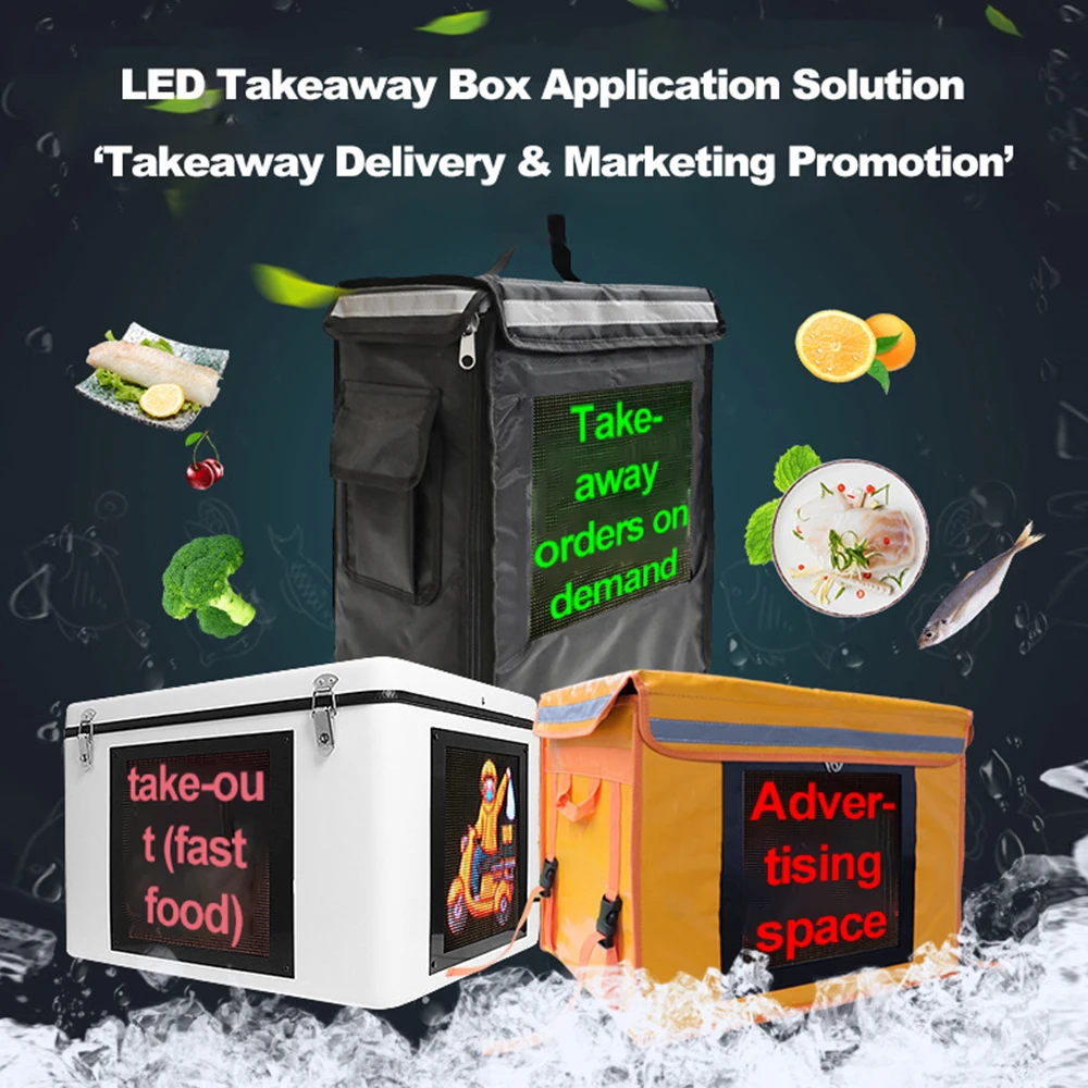 Led Display Screen Smart Advertising Take Away Backpack Led Dynamic Display Takeout Box Outdoors Waterproof Delivery Box Factory