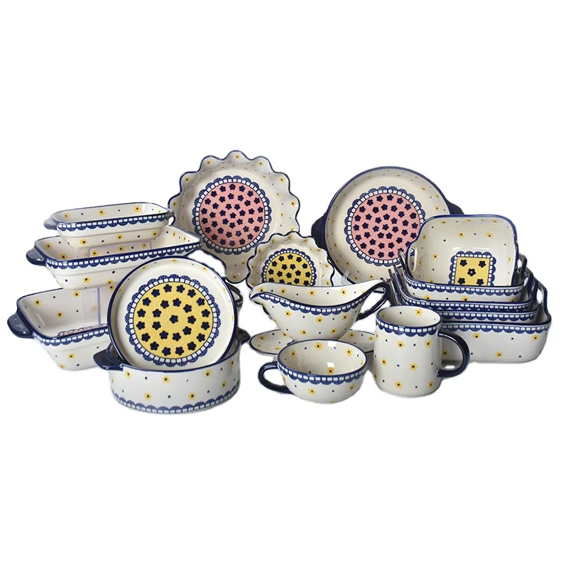 Wholesale Price China Factory Luxury White modern decal printed dinner plate pot cup baking tray set ceramic tableware set