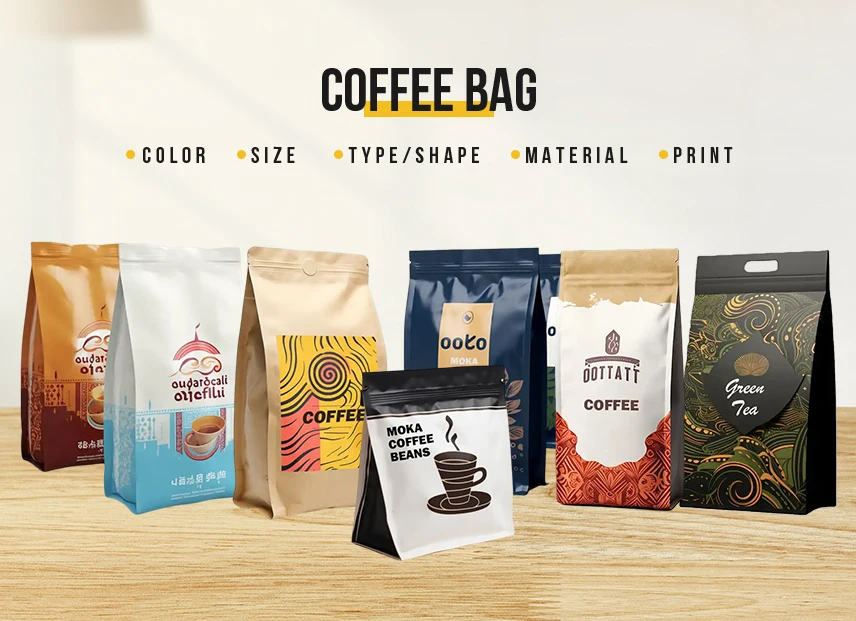 Custom Printed  Moistureproof Heat Seal Flat Bottom Pouch Kraft Paper Ginseng Coffee Packaging Bags With Valve And Zipper