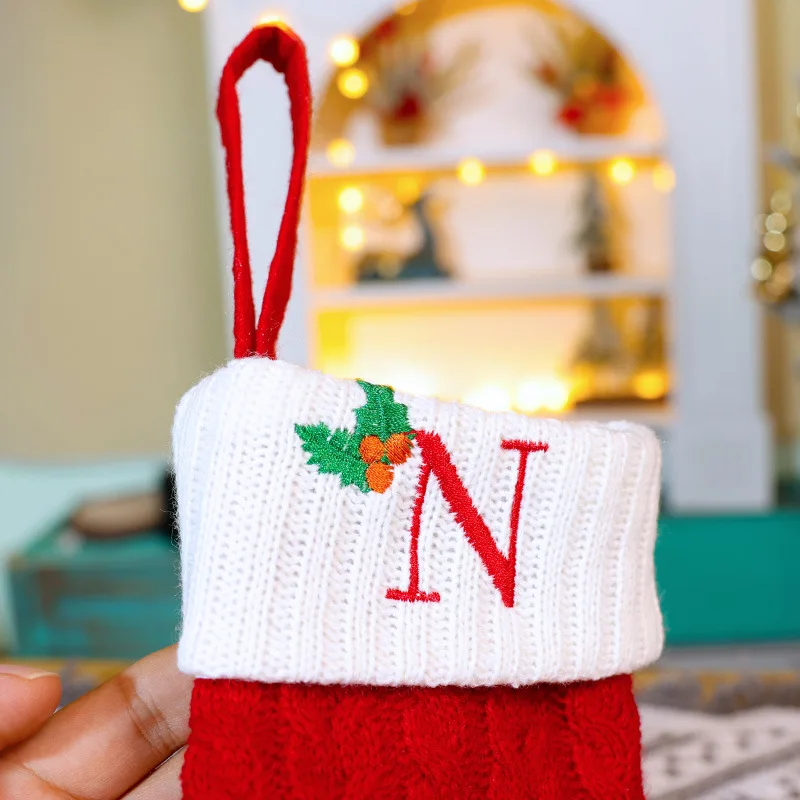 Christmas Embroidered Letter Knitted Socks Christmas Socks Wholesale Red Green White Christmas Tree Pendant for Winter Season