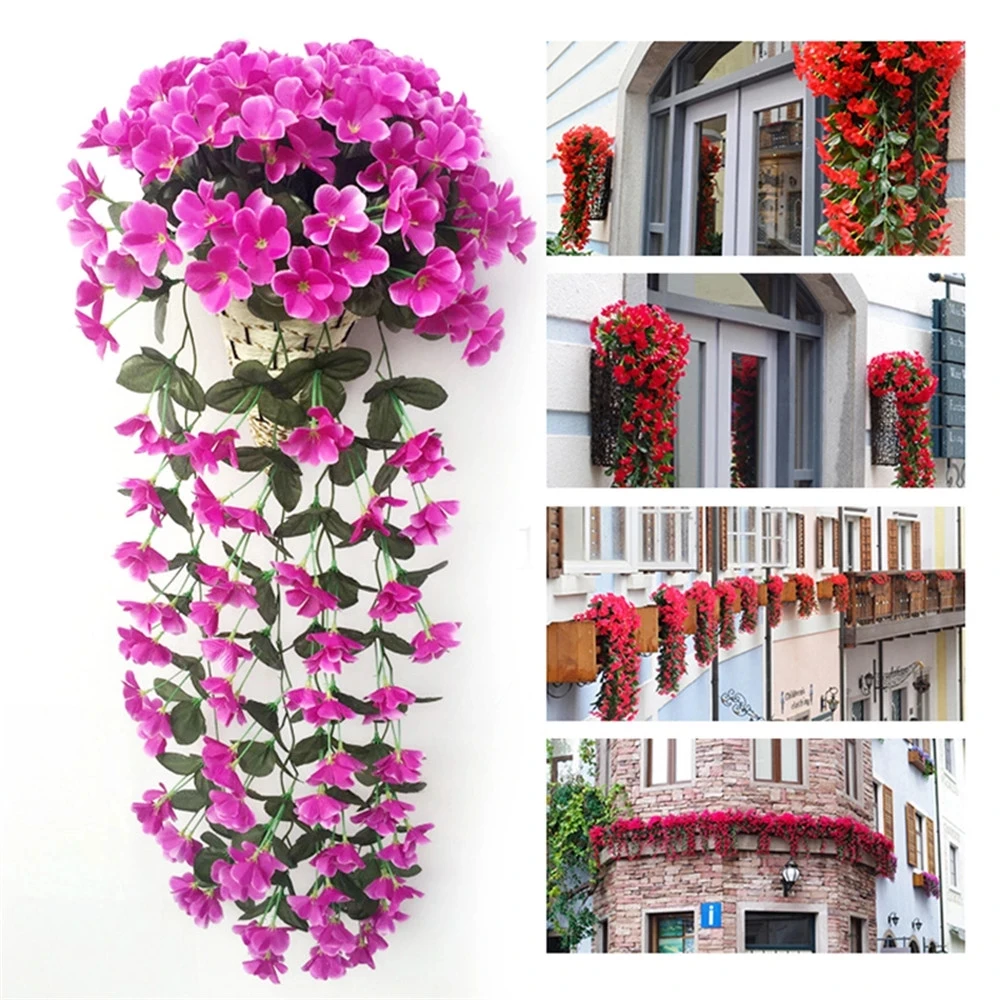 Wall Hanging Violet Artificial Flowers Flower Orchid Silk Vine Home Wedding Party Garden Decoration