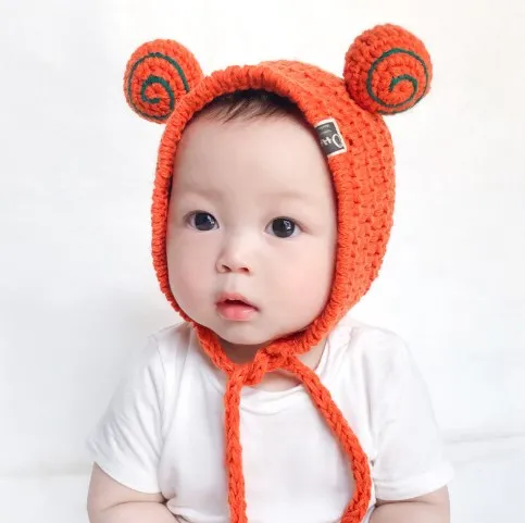 Fashionable lovely baby boy  Knitted Cartoon frog wool Sweater Knit kid fitted hats