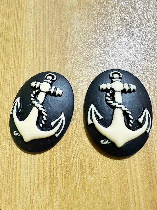 30mmx40mm Oval Flatback Resin Relief Anchor Cabochon Charm,Fit Base Setting Tray Bezel,DIY Accessory Jewelry Making