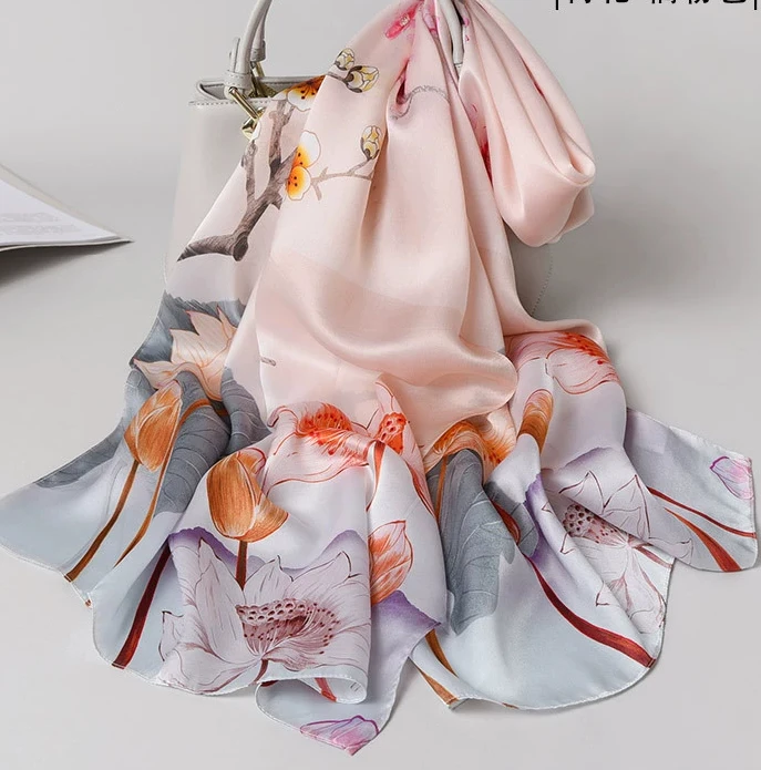 100% Silk Scarf Women Satin Printed Excellent Silk Scarf Bound Custom Printed Mulberry Silk Scarf