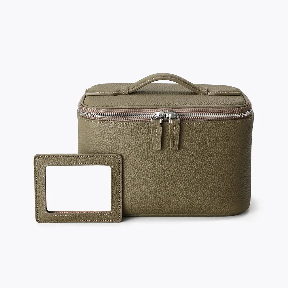 Luxury Custom Logo Organizer For Women Carry Genuine Leather Waterproof Travel Bag Makeup Storage Black Cosmetic Case