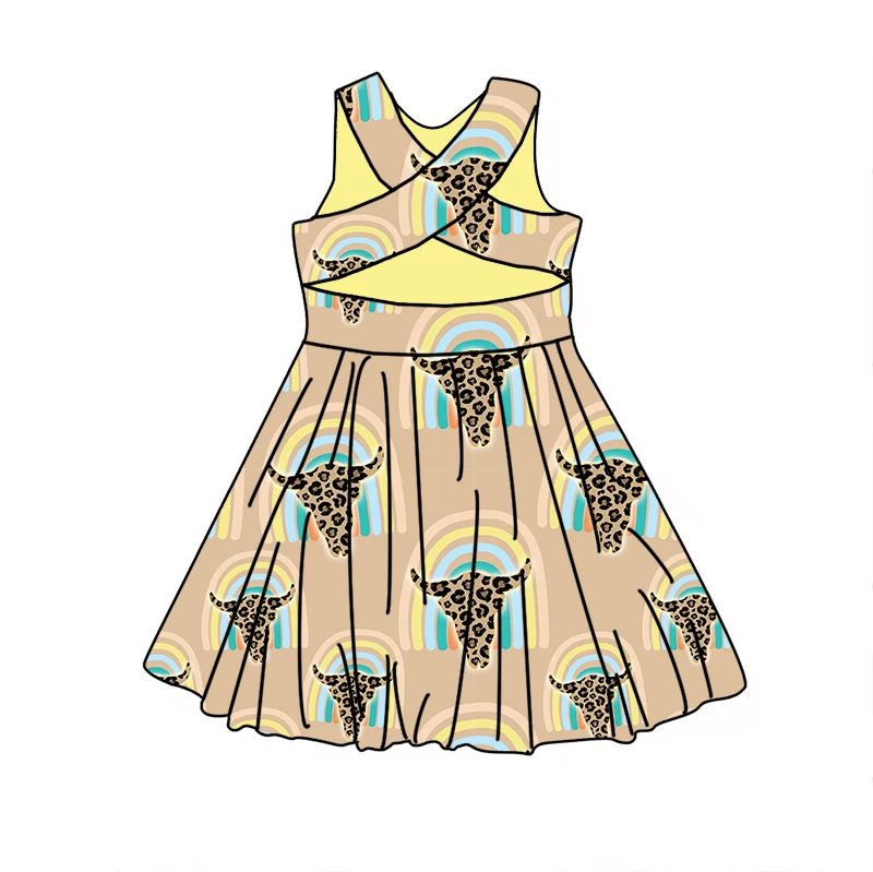 New arrival custom printed cartoon Summer Sleeveless dress Milk silk fabric comfort baby girl long dress