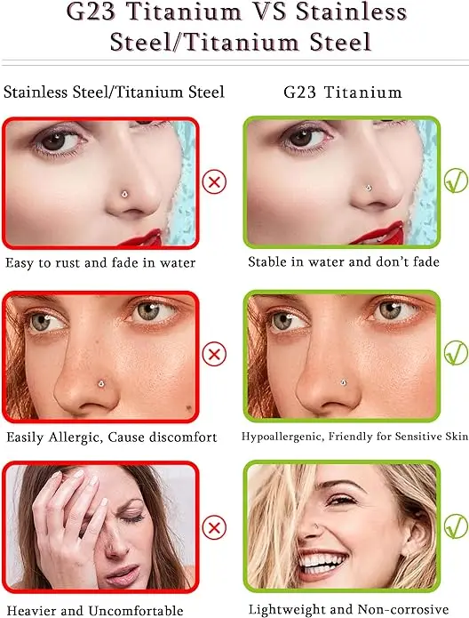 G23 Titanium CZ Clay Ball Flower Opal Star Heart Pure Titanium silver Nostril Piercing Jewelry  for Women Men