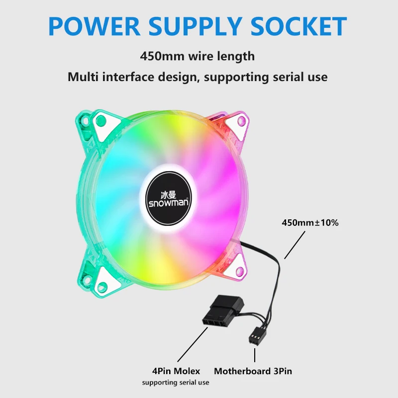 SNOWMAN Super Silent Large Air Volume Radiator PC 120mm Fan LED Colorful  Ventilador Cooling Fan for PC Case