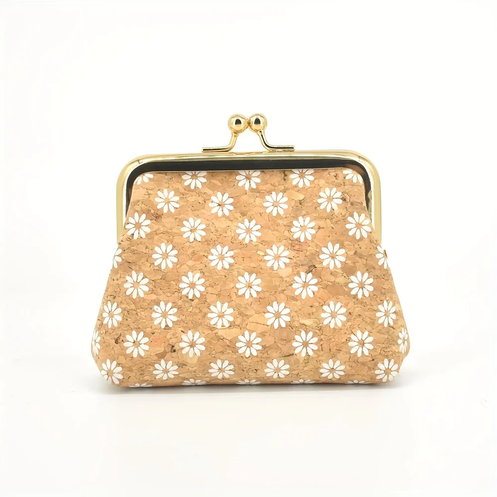 Mini Retro Butterfly Pattern Cork Purse, Classic Kis-Lock Cork Wallet For Women, Elegant Cork Clutch Bag