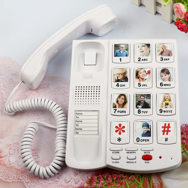 SOS Telephone Big Button Landline, Fixed Corded Phone with Caller ID Flash  Function  Landline for Elderly