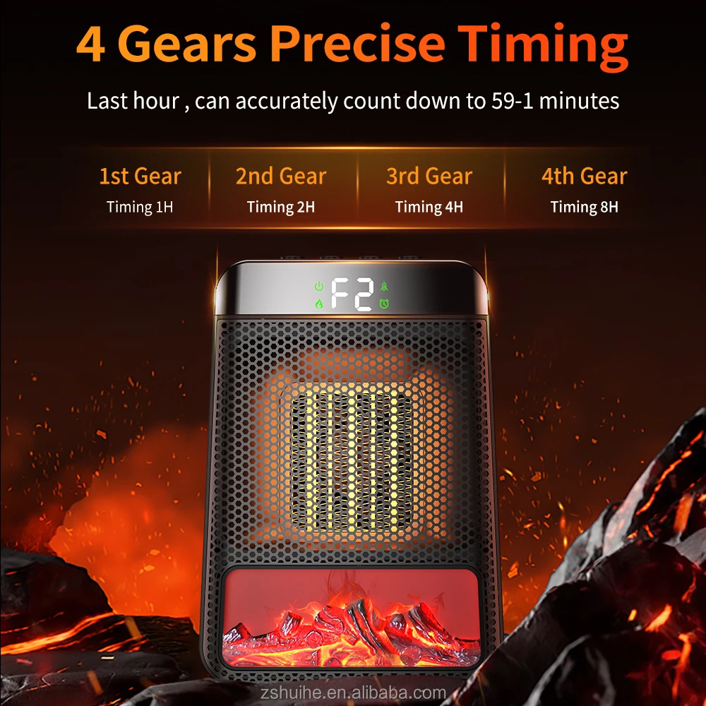 Portable 1000W Desktop Fireplace Rapid Expansion Flame Heater with PTC Heating Element Thermostat Control Overheat Protection