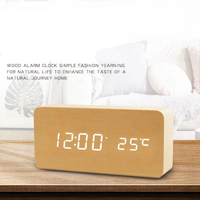 LED digital alarm clock with indoor temperature and humidity digital wood table clock wooden desk alarm clock despertador reloj