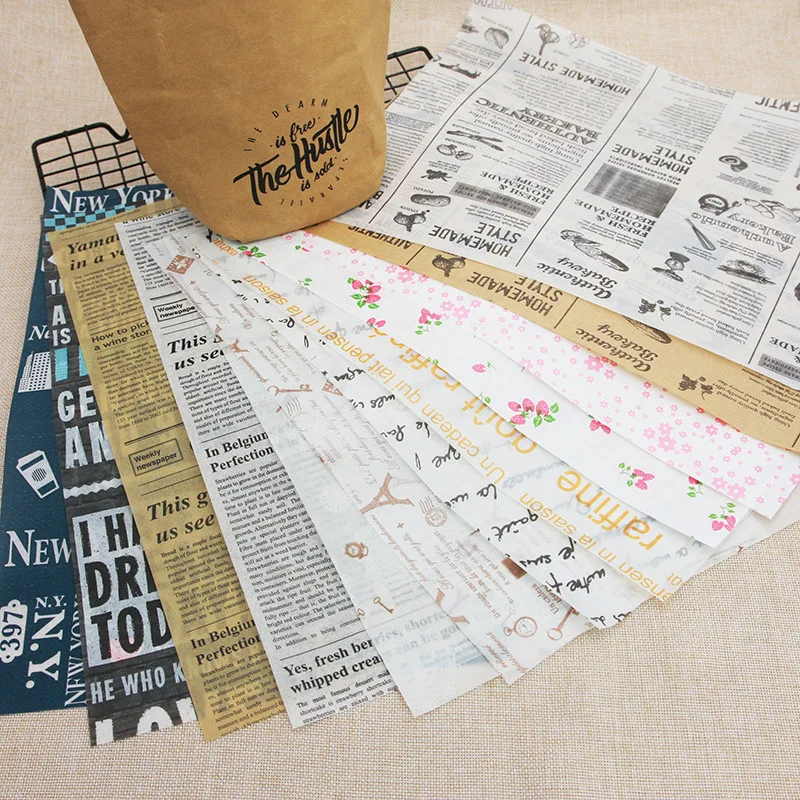 Custom printed newspaper greaseproof wax wrapping paper for food with logo