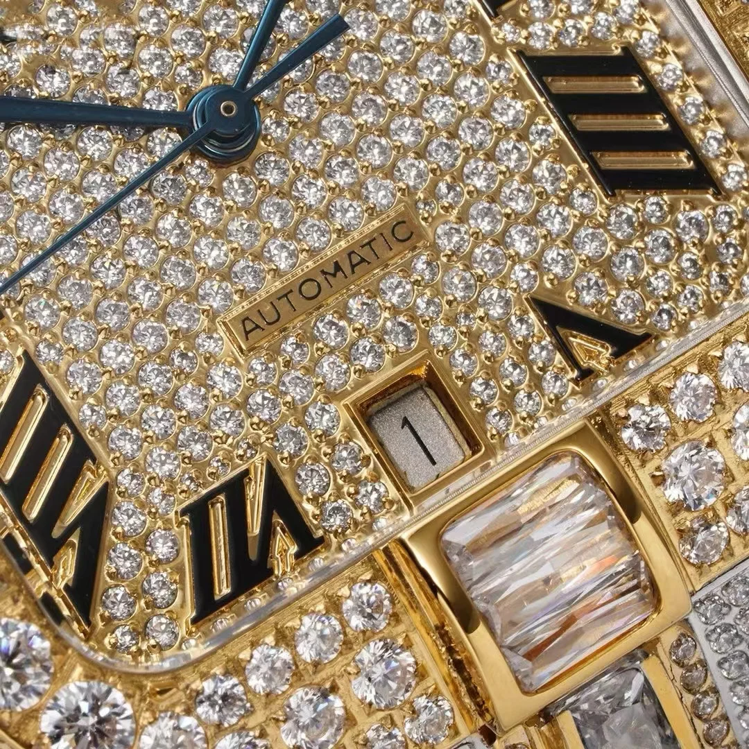 Factory Wholesale Hip women Diamond Automatic Movement Watch Luxury  VVS Moissanite watches iced out watches ffor menmen