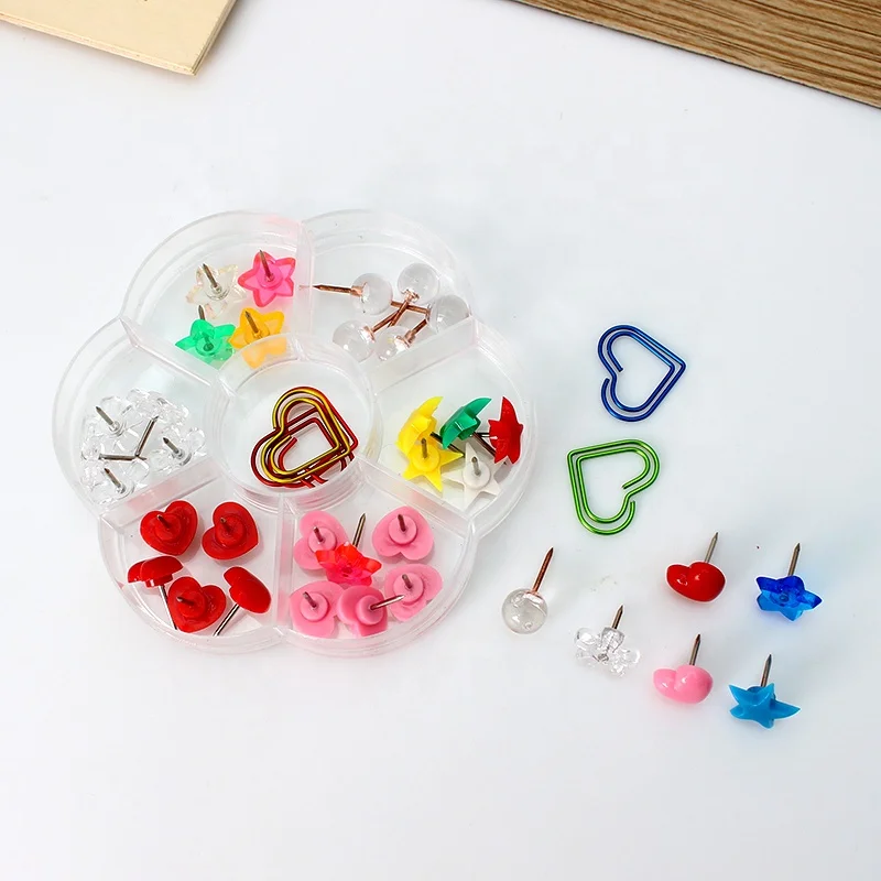 Office Supply Set Cute Push Pins Fancy Shape Paper Clips