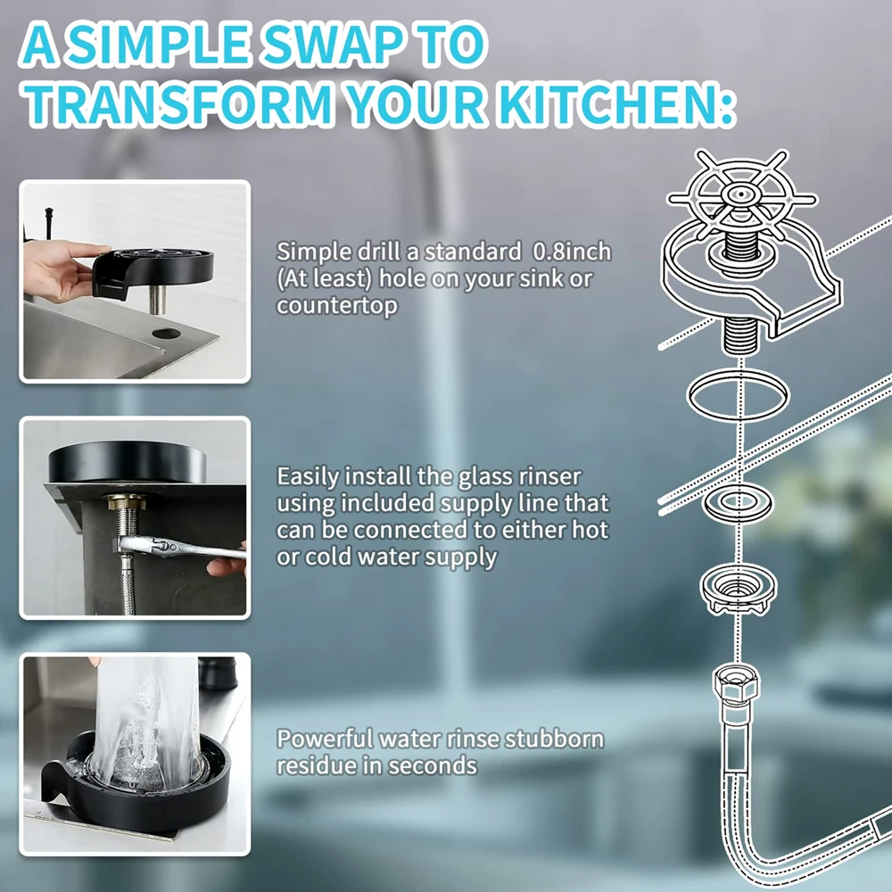 Automatic Cup Washer Cleaner High Pressure Faucet Glass Rinser Cool Kitchen Sink Gadgets Bar Bottle Washer Rinser
