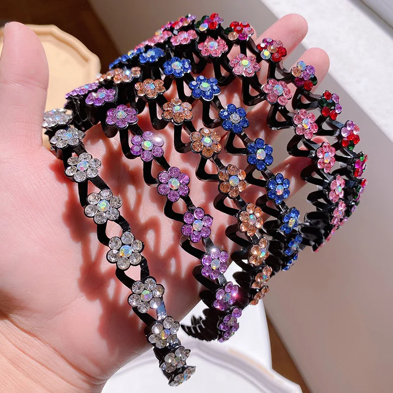 Fashion Pearl Non-Slip Rhinestone Hairbands Elastic Flower Women Hair Hoop Bands Headband Bezel Girls Hair Accessories Headdress