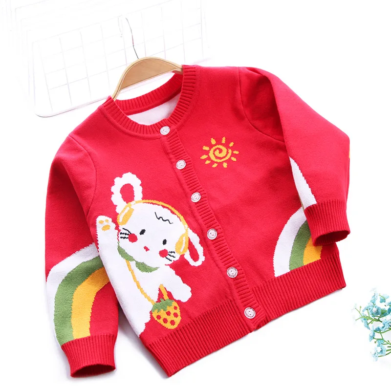 Rainbow rabbit 5 years round neck baby girls cardigan sweaters
