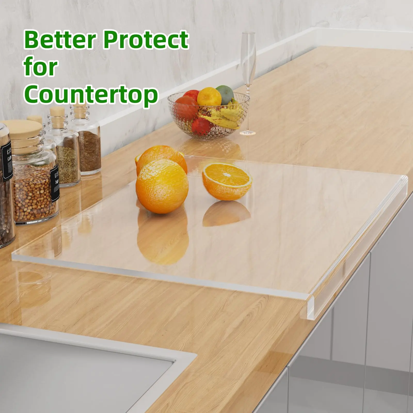 Acrylic Cutting Board with Counter Lip Clear Cutting Board for Kitchen Counter Non Slip Cutting Board  Acrylic Organizer Kitchen