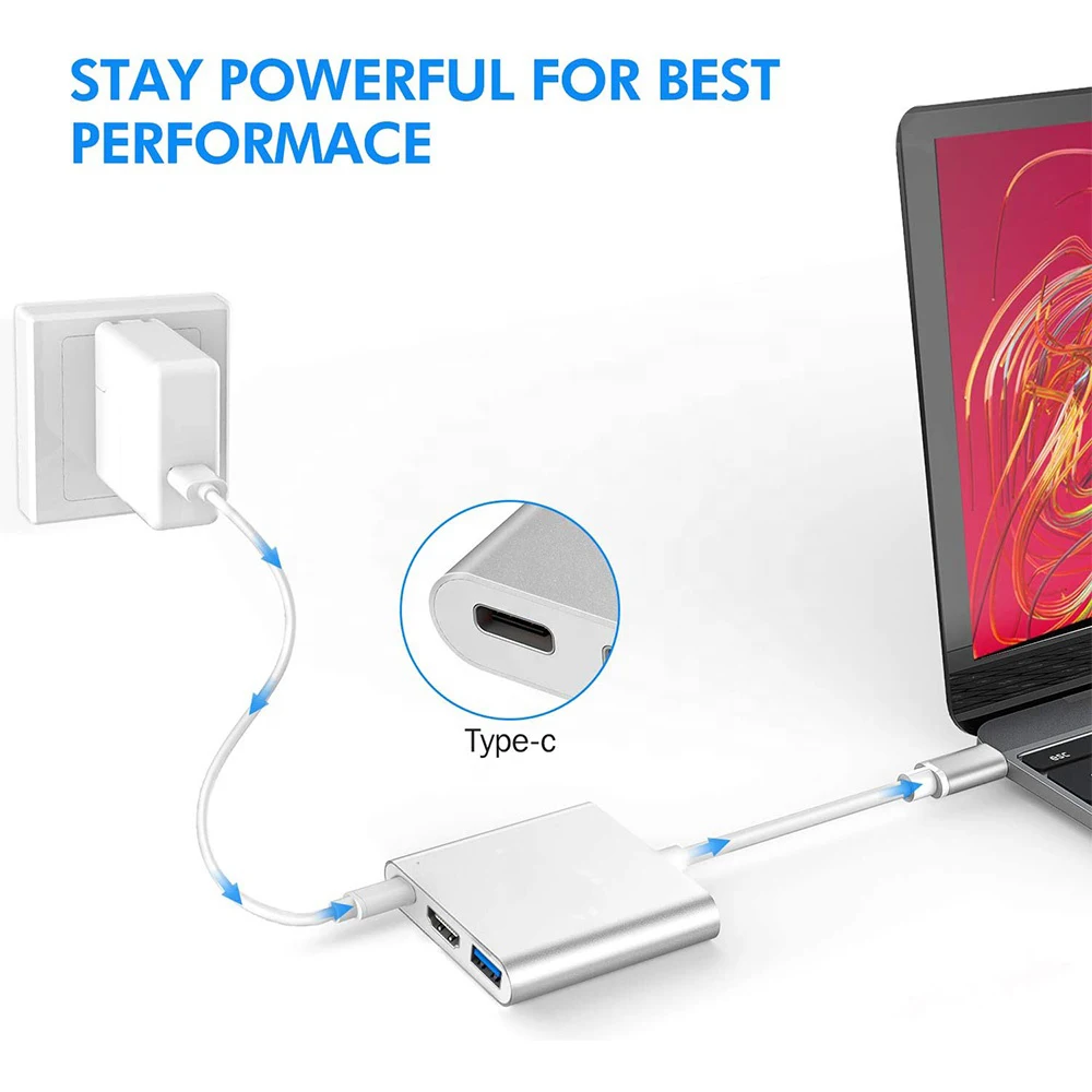 OEM 3 in 1 USB Type C HUB to 1080P 4K HD-MI+USB 3 in 1 USB C HUB Converter Adapter Cable Other Home Audio