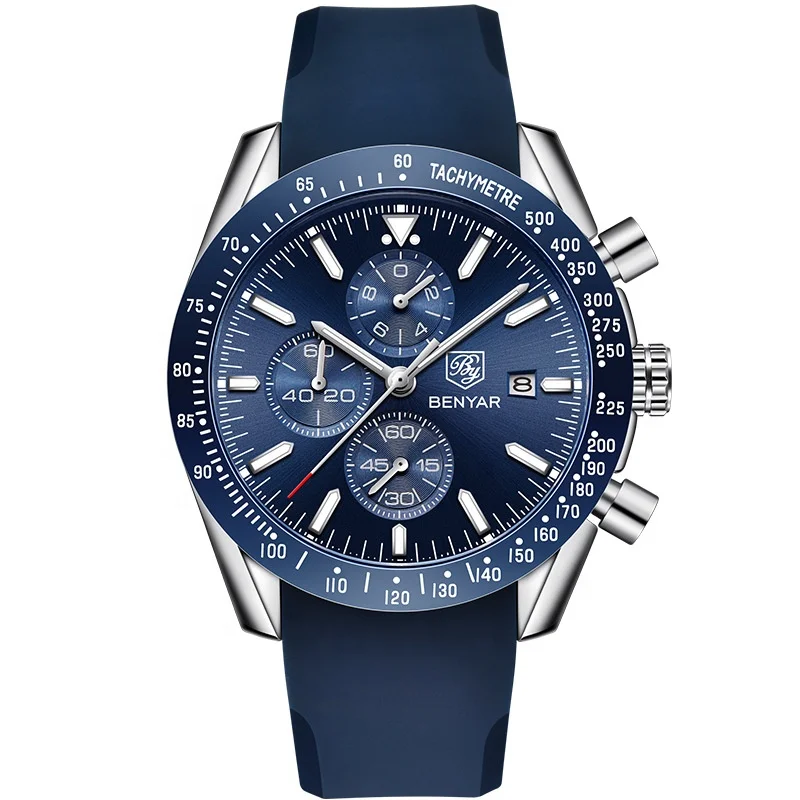 Montre Homme Original Benyar 5140 Luxury Brand  Silicone Sport Watches Fashion Chronograph Quartz Watch For Men