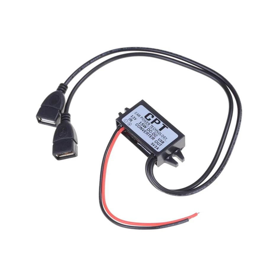 1pcs DC DC Converter 12V Buck To 5V 3A Dual USB Output Jack Car Power Regulator Voltage Step Down Module Power Supply