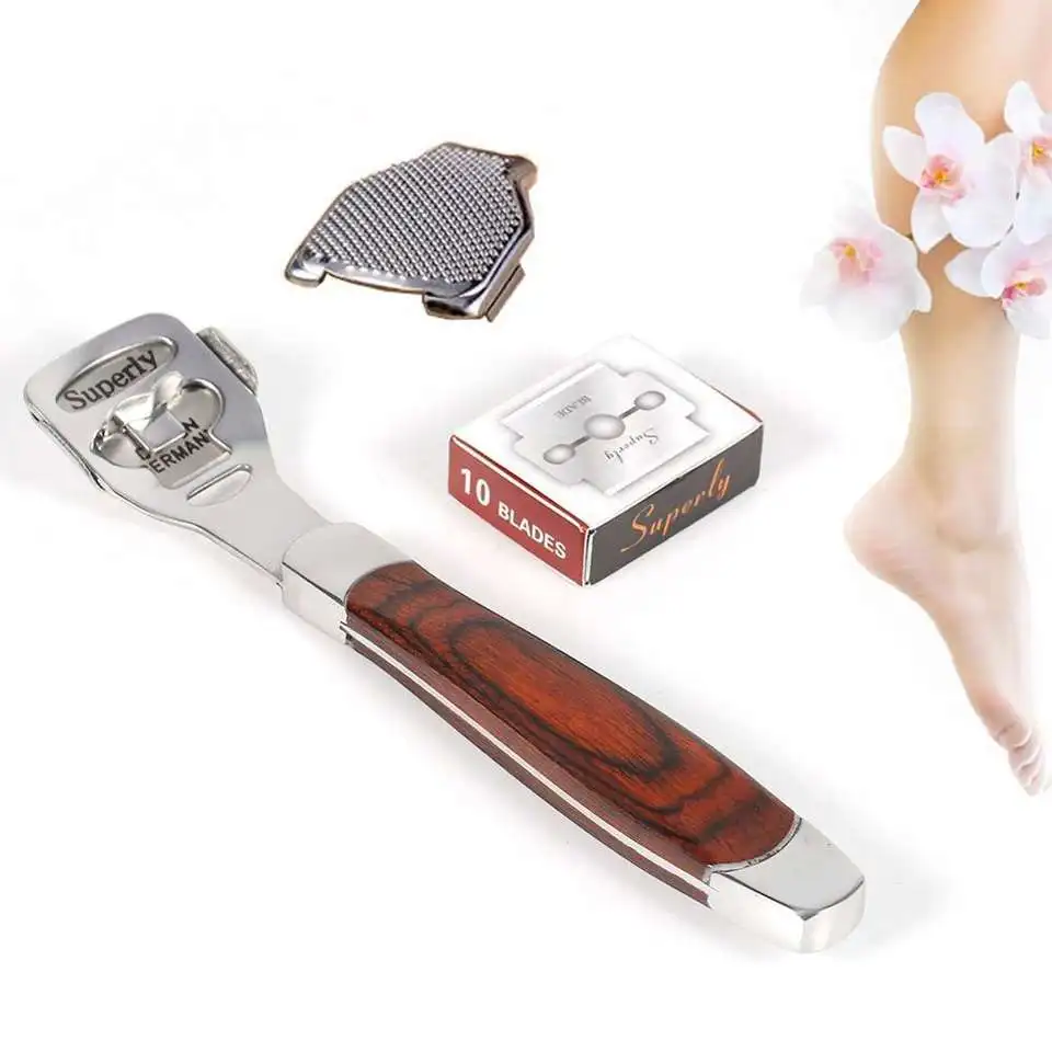 Multi-function  Stainless Steel Dead Skin Remover Foot Scraper with Wooden Handle for Foot Caring
