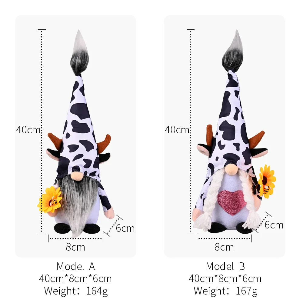 Farmhouse Cow Swedish Gnomes With Milk Bottle Nodic Plush Dairy Cattle Handmade Dolls Black and White Pattern Farm Home Decor