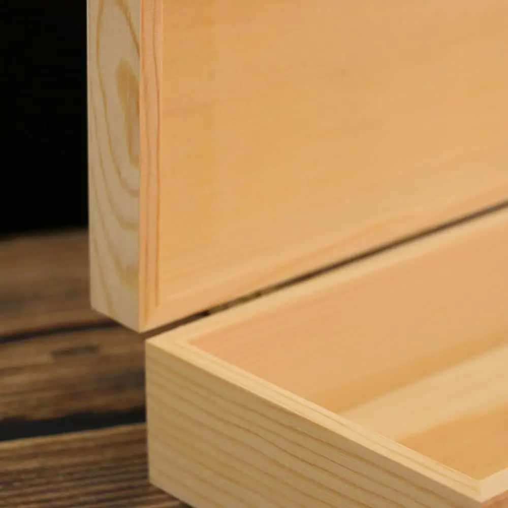 Puppet Show Rectangular Natural Pine Box with Hinged Lid and Front Buckle