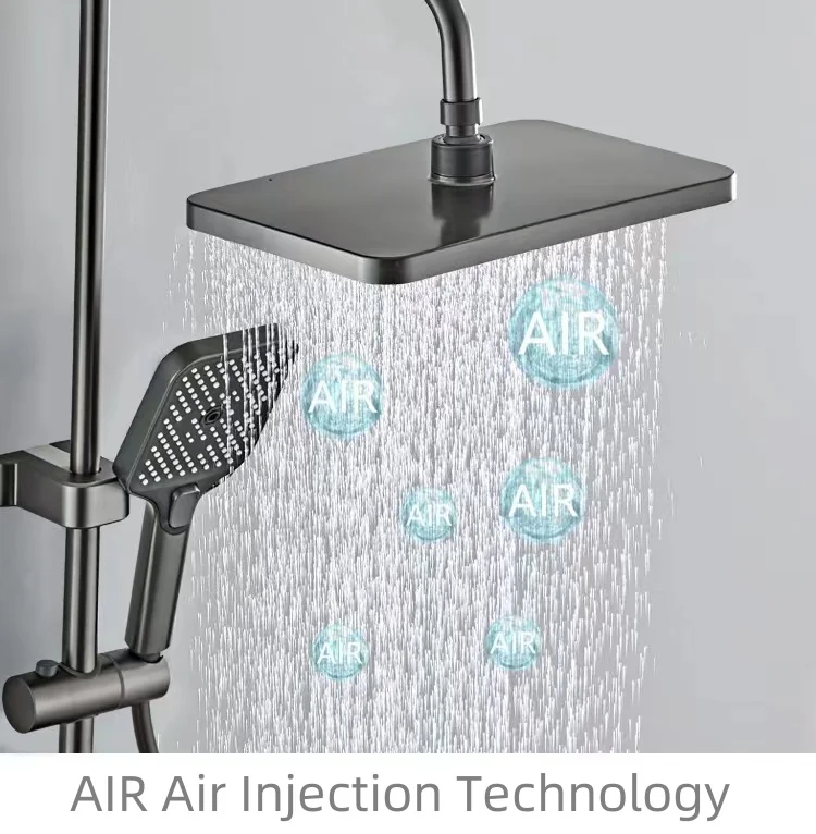 Bathroom Full Copper Shower Head Set with 5-Color Ambient Light Bath Booster Spray Thermostat Shower System
