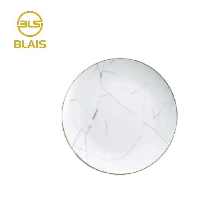 modern simple dining wedding gold rim white porcelain ceramic marble plate dinnerware set, bone china luxury table setting