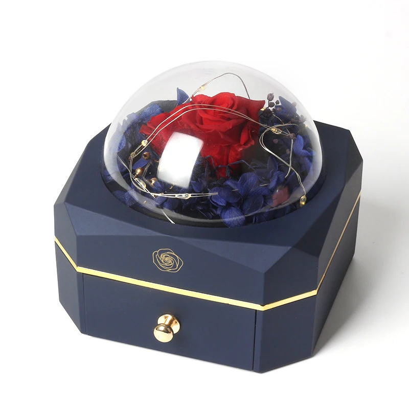 Ruizhuo 2022 Luxury Newest Preserved Fresh Rose Flower Jewellery Packing Ring Pendant Organizer Packaging Box with Drawer