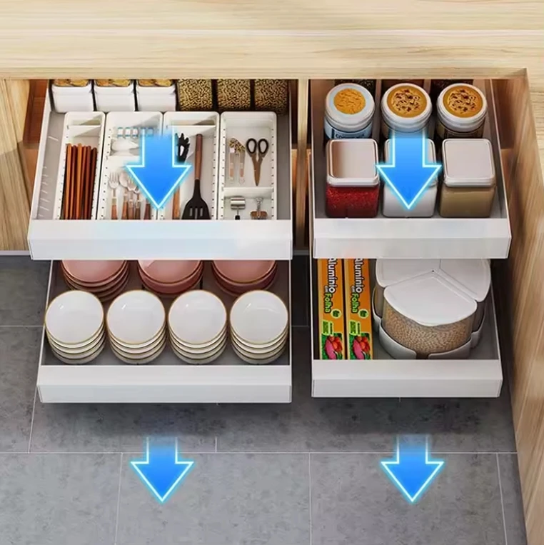 Hot Selling Expandable Pull-Out Storage Box Kitchen Cabinet Storage Single Layer Slide-Out Drawers Organizer