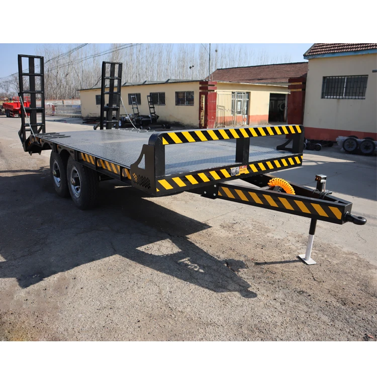 6 ton excavator trailer tandem axles flatbed trailer with ramp