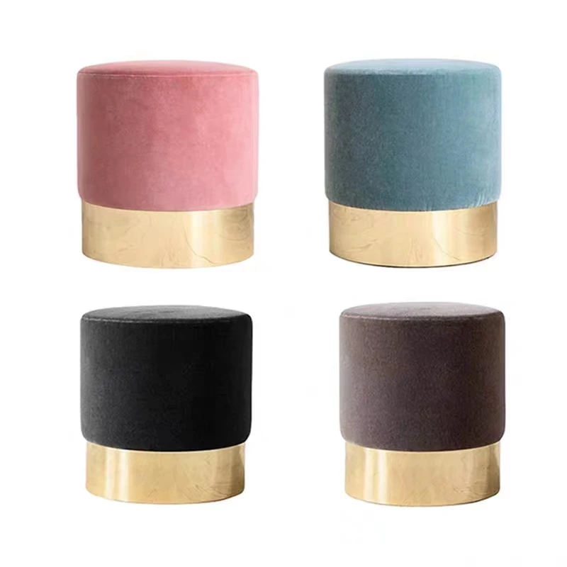 Nordic Velvet Small round Stool Creative Low Living Room and Bedroom Shoe Changing Bench for  Japandi Dining Use