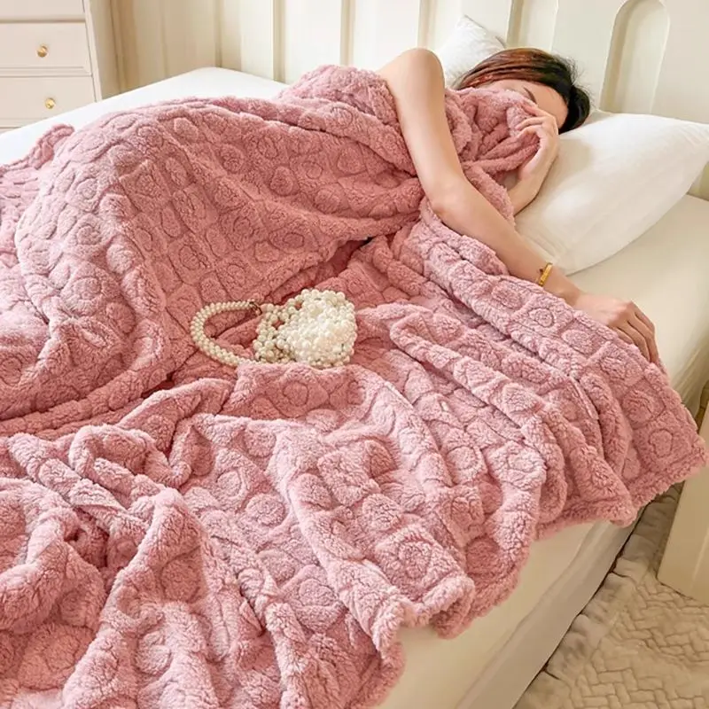Flannel Cotton Velvet Throw Nap Blanket Solid Color Geometric Pattern Thickened Heart Checkerboard Lattice Jacquard Bedding