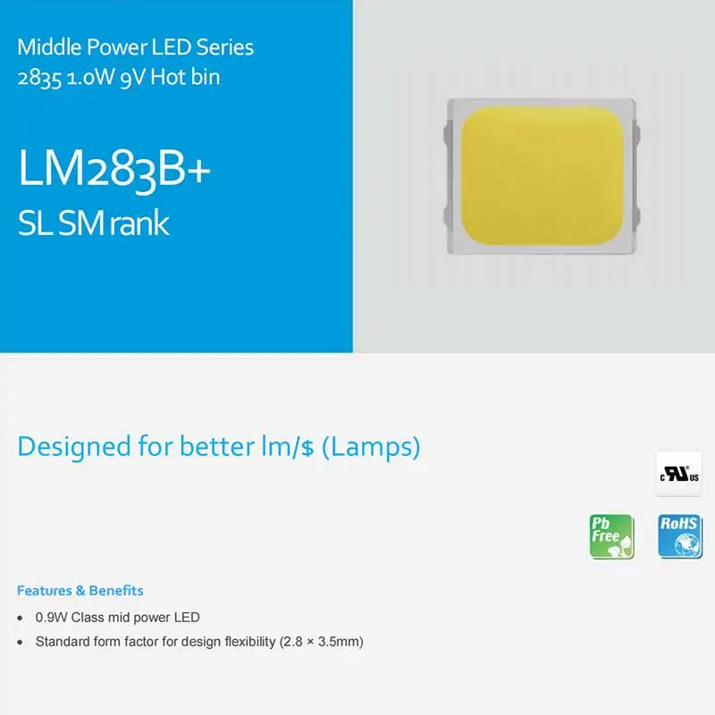 Оригинальные светодиодные чипы Samsung Mid Power Led Series 1 Вт 9 в LM283B + 2835 SMD