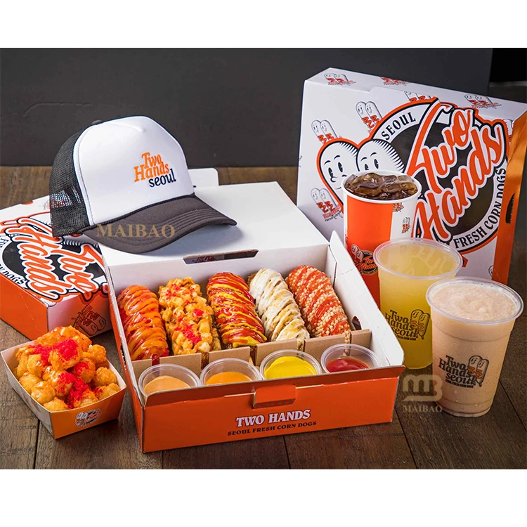 Disposable Corrugated Kraft Paper Pop Corn Dog Box Take Away Lunch Packing Boxes Customized Hot Dog Catering Boxes And Packaging