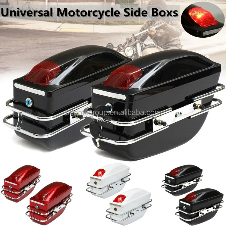 1 Pair Universal Motorcycle Side Boxs Luggage Tank Tail Tool Bag Hard Case Saddle Bags With LED light