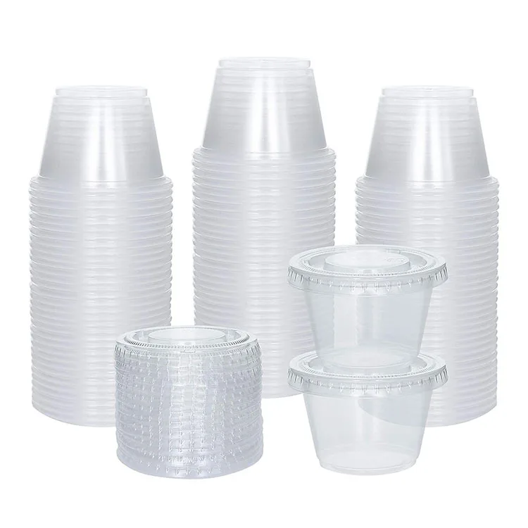 100 Sets  2.5 oz Souffle Small Plastic Containers Disposable Portion plastic jello shot cups with lids