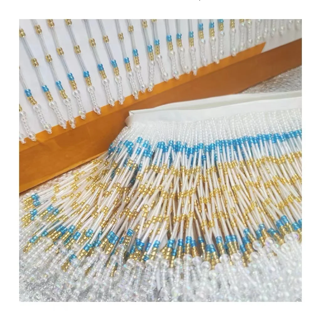 11.5CM Blue Bead Fringe Hanging Bead lighting Bead Curtain Lace Fringe Tassel For Wedding Decoration