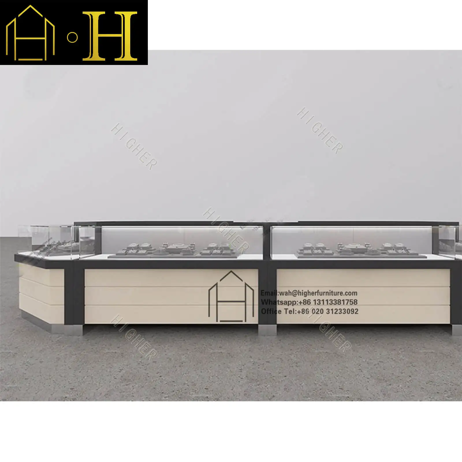 High End Jewelry Display Showcase Design Jewelry Store Furniture Round Glass Display Cabinet Customization