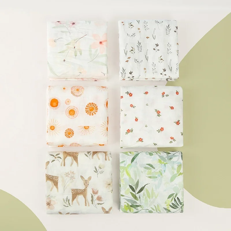 Wholesale Ins Skin-Friendly Custom 30% Cotton 70% Bamboo Newborn Baby Girl Custom Wrap Muslin Swaddle Receiving Blankets Bedding
