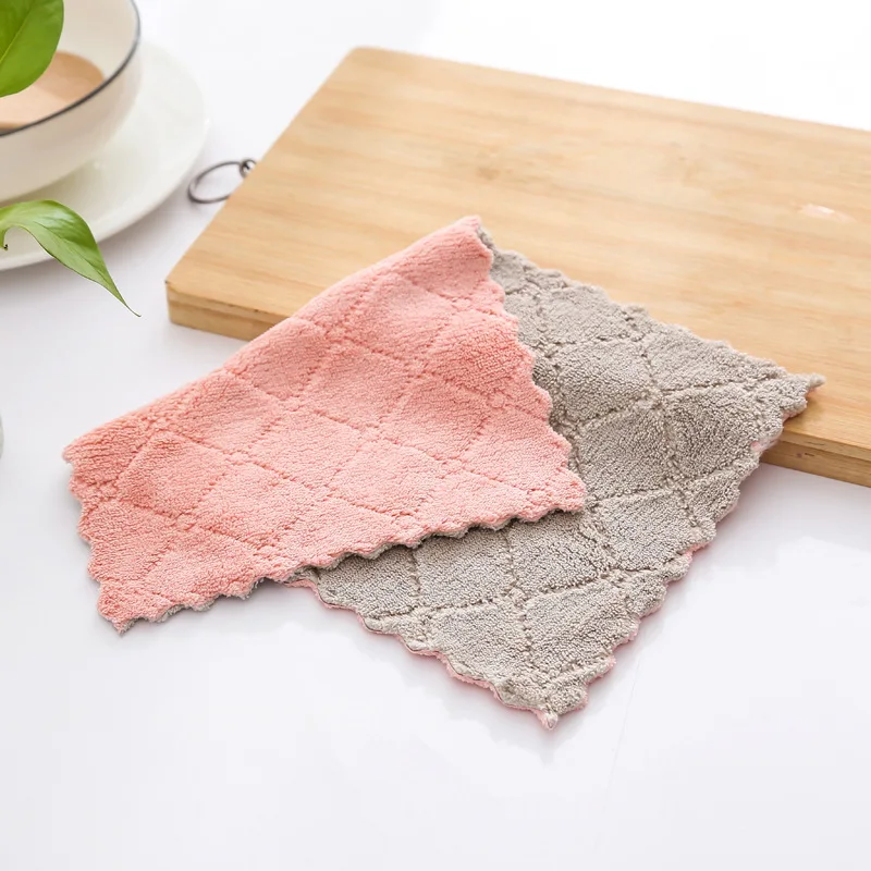 Dishcloth kitchen cleaning double-sided two-color strong absorbent dishcloth Fiber dishtowel dry and wet dishcloth