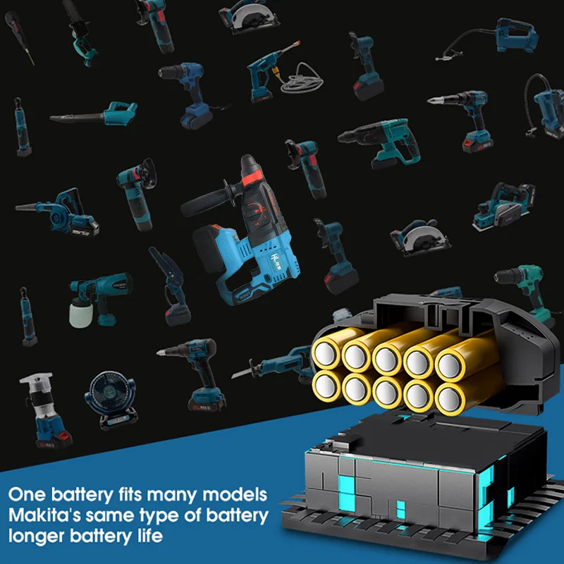 HENGLAI In Stock!!! Rechargeable Lithium Battery Hammer Drill Power Tool Cordless Impact