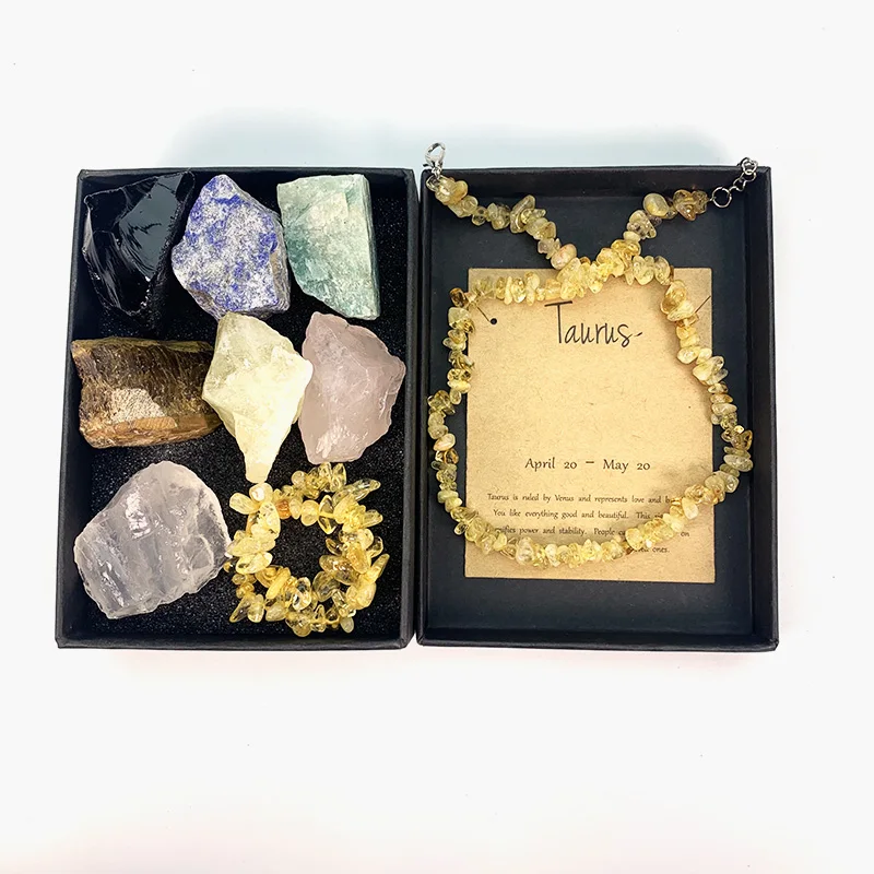 12 constellation crystal bracelets necklace zodiac signs healing crystals birthstones astrology healing raw stones gifts